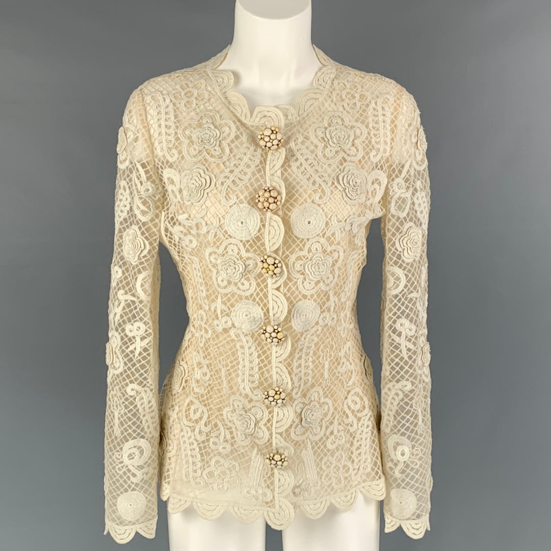 OSCAR DE LA RENTA Size 8 Cream Nylon See Through  Blazer