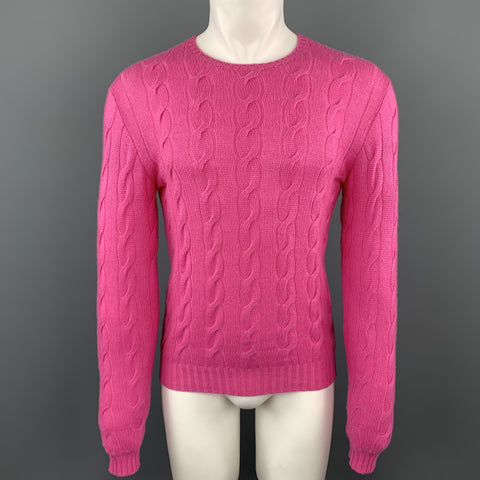 RALPH LAUREN Size XS Pink Cable Knit Cashmere Crew-Neck Pullover
