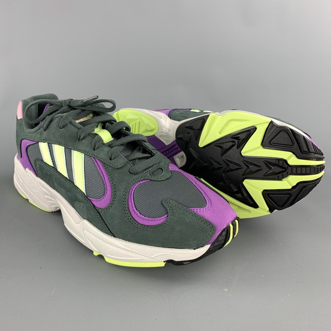 ADIDAS Size 10.5 Green & Purple Mixed Materials Nylon Lace Up Sneakers