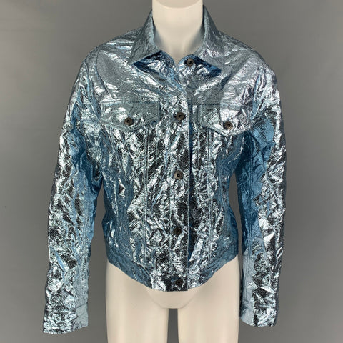 SIES MARJAN Size 2 Blue Metallic Wrinkled Trucker Jacket