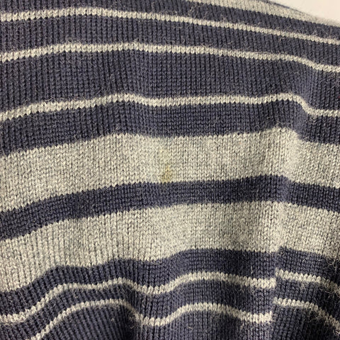 ELIE TAHARI Size M Navy Grey Stripe Merino Wool Long Sleeve Pullover
