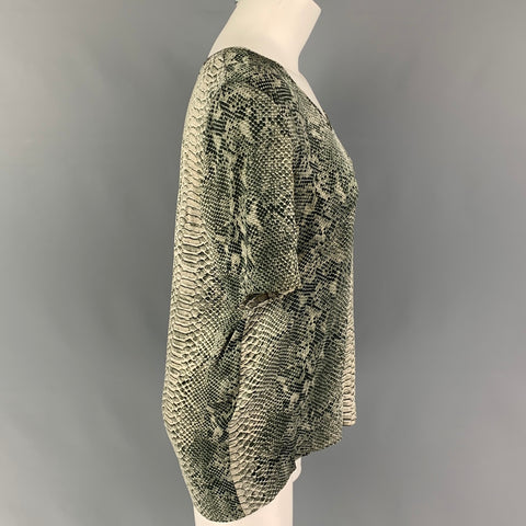 STELLA McCARTNEY Size 4 Green Cream Silk Snake Skin Print Casual Top