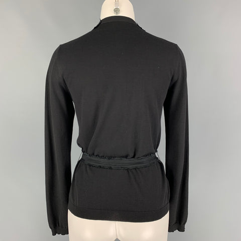 MIU MIU Size 4 Black Cotton Payette Sequin Belted Cardigan