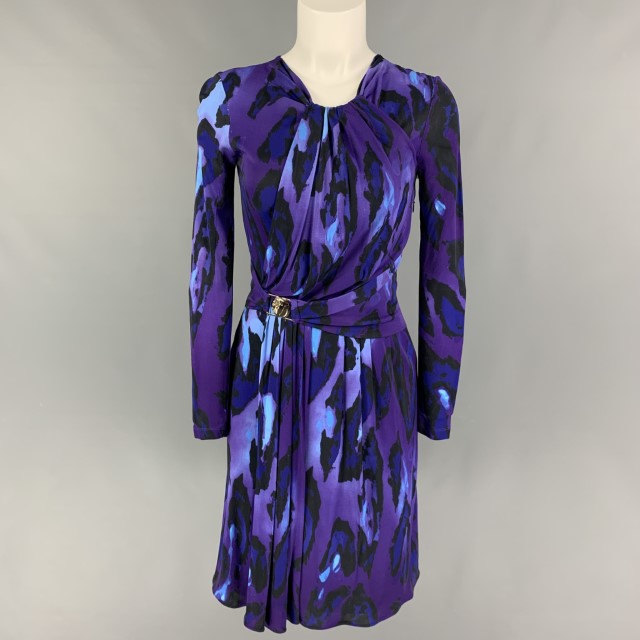 VERSACE COLLECTION Size S Purple Blue Marbled Draped Dress