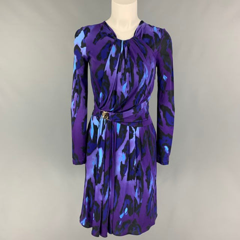 VERSACE COLLECTION Talla S Vestido drapeado jaspeado azul morado