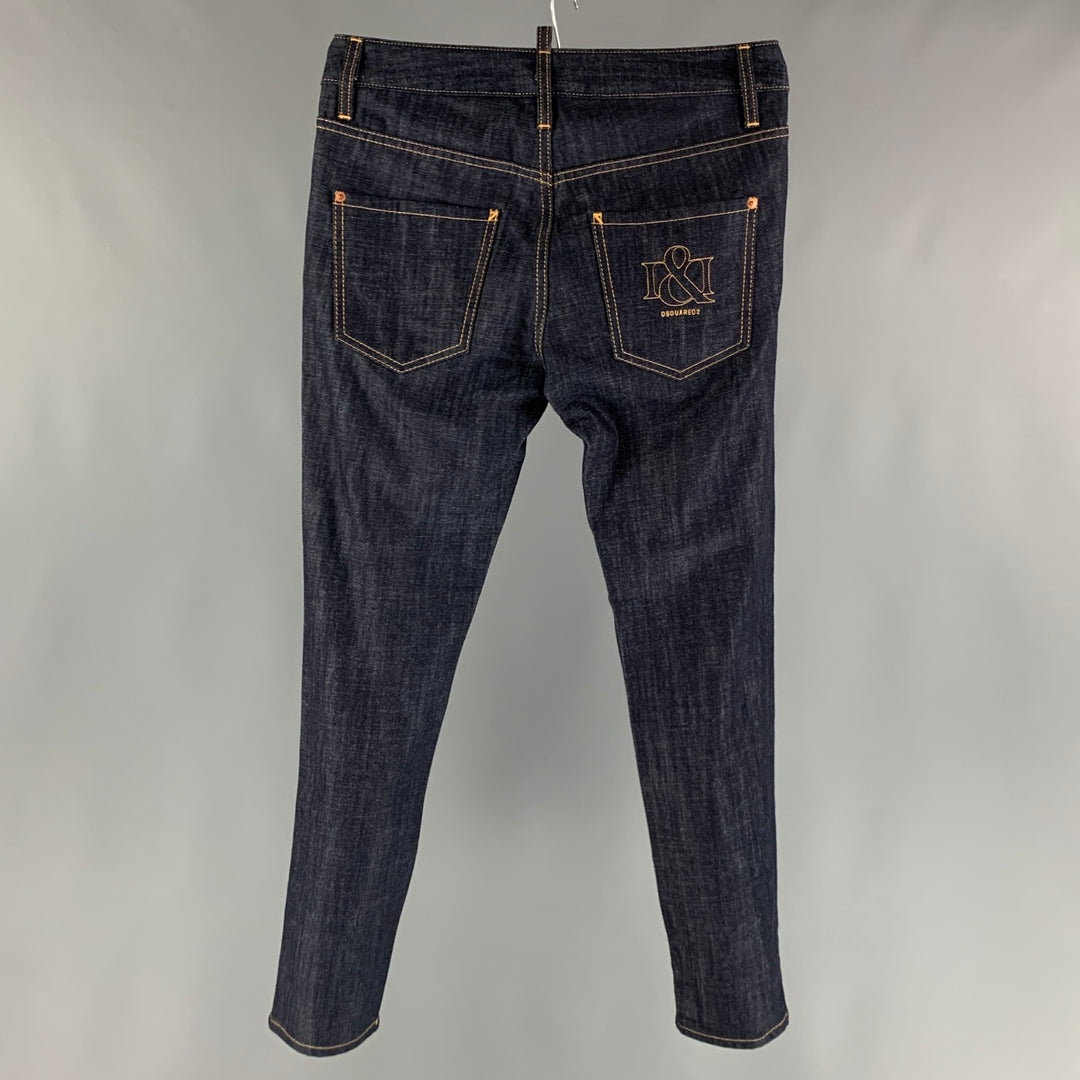 DSQUARED2 Size 4 Navy Cotton Contrast Stitch Button Fly Jeans