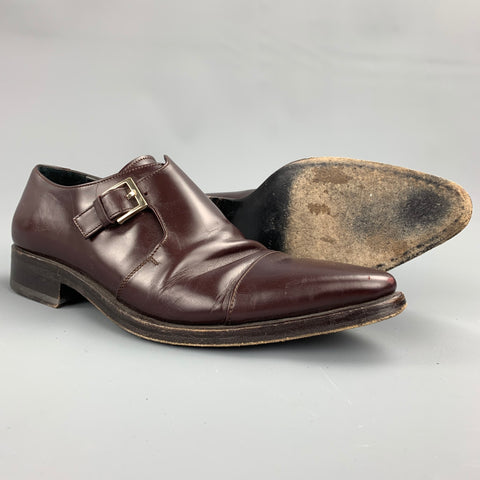 GUCCI Size 9 Burgundy Leather Monk Strap Loafers