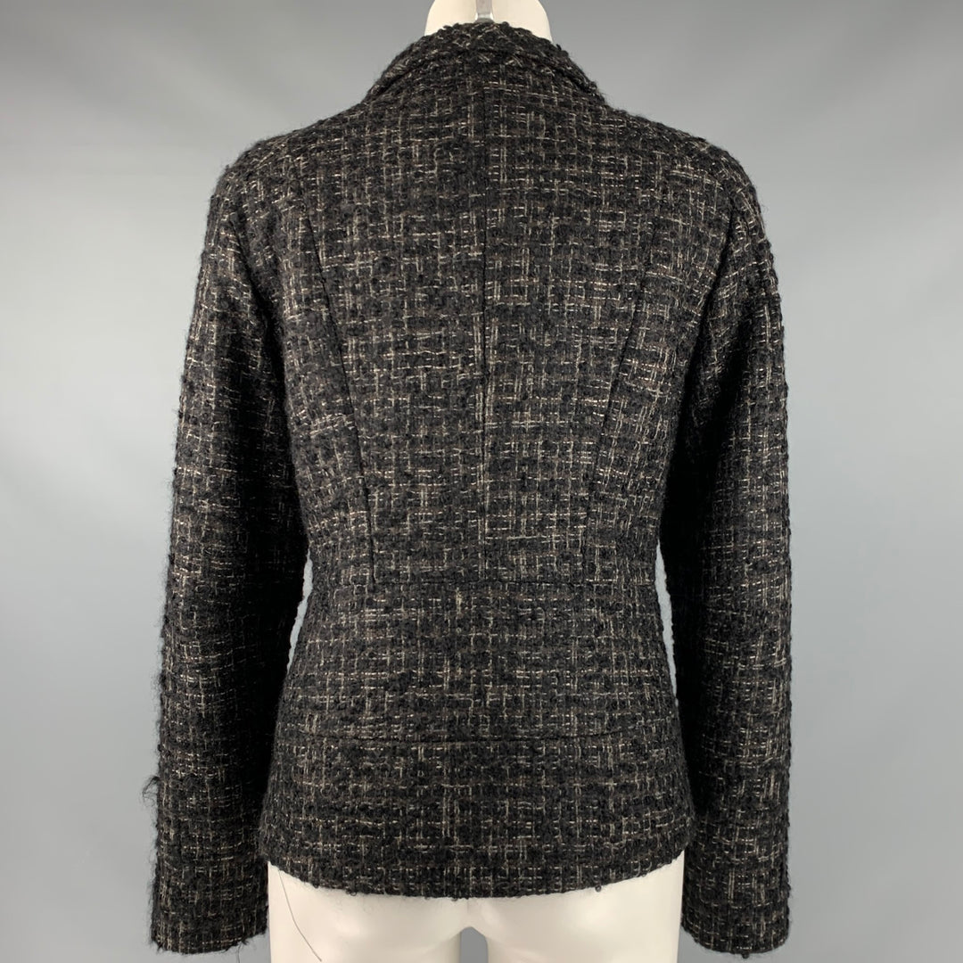 BRIONI Size L Black Grey Tweed Snaps Jacket
