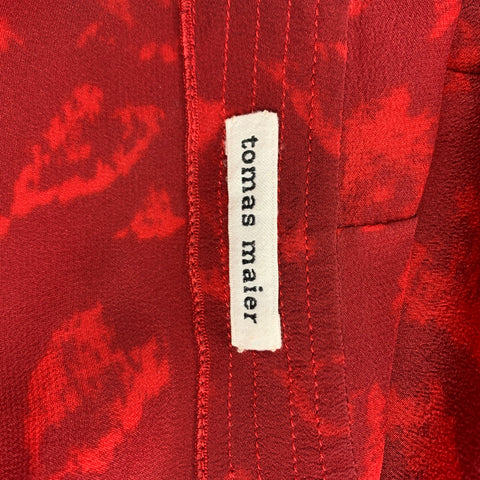 TOMAS MAIER Taille 4 Blouse à nouer en soie imprimée bordeaux et rouge