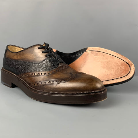 PAUL ANDREW Size 10 Brown Black Antique Leather Lace Up Shoes
