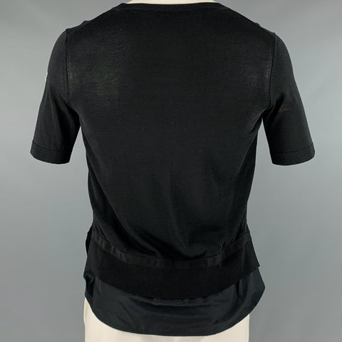 MONCLER Size XL Black Mixed Fabrics Viscose Cotton Short Sleeve Pullover