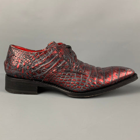 JEFFERY WEST Size 8 Burgundy Black Embossed Leather Shoes