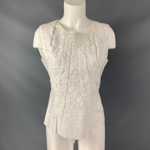 NINA RICCI Size 6 White Cotton Cut Out Eyelet Blouse