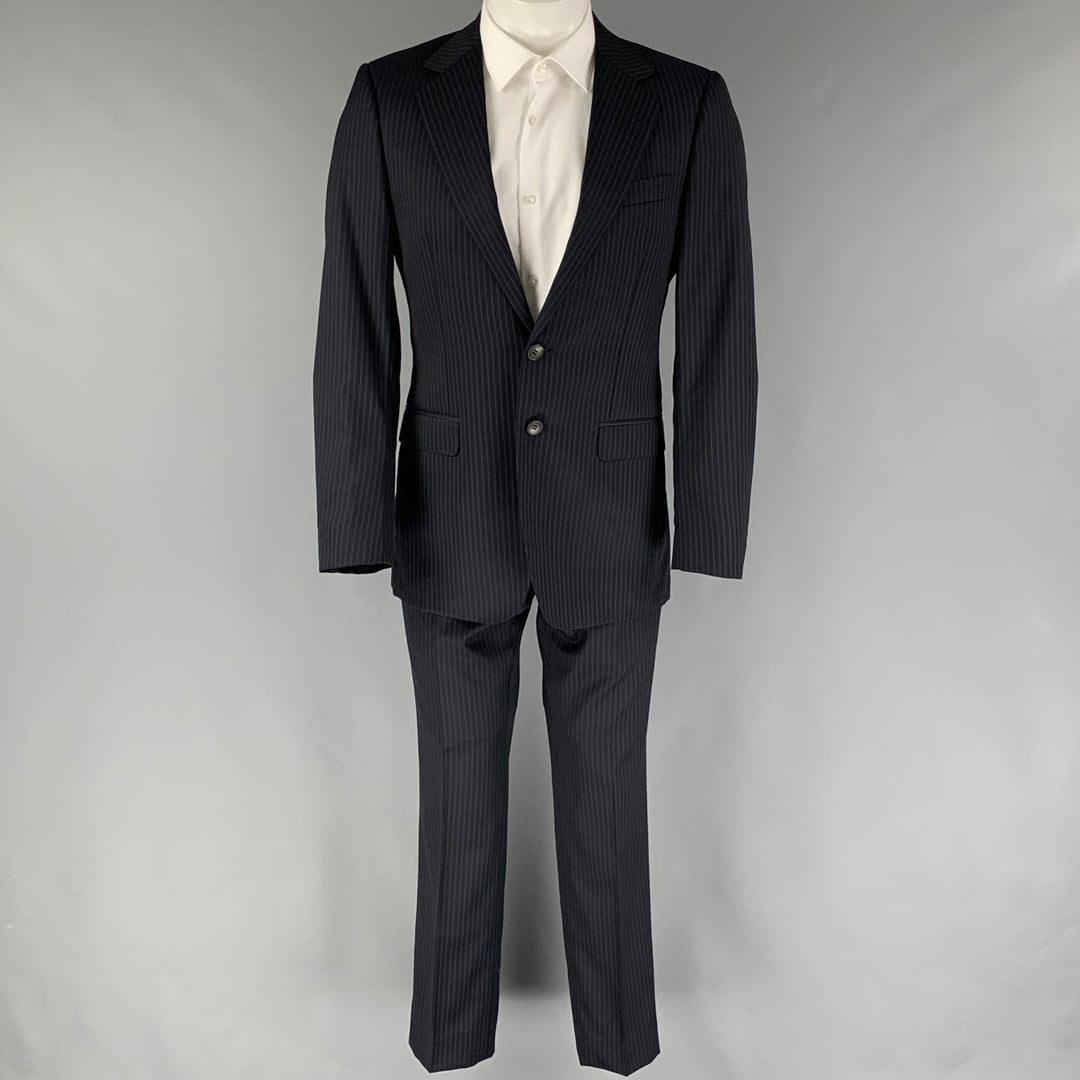 GUCCI Size 36 Navy Grey Pinstripe Wool Notch Lapel Suit