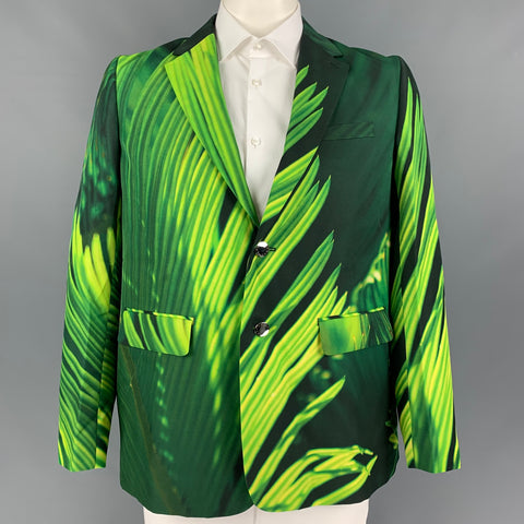 FUMITO GANRYU Taille 44 Manteau de sport à revers cranté imprimé vert jaune