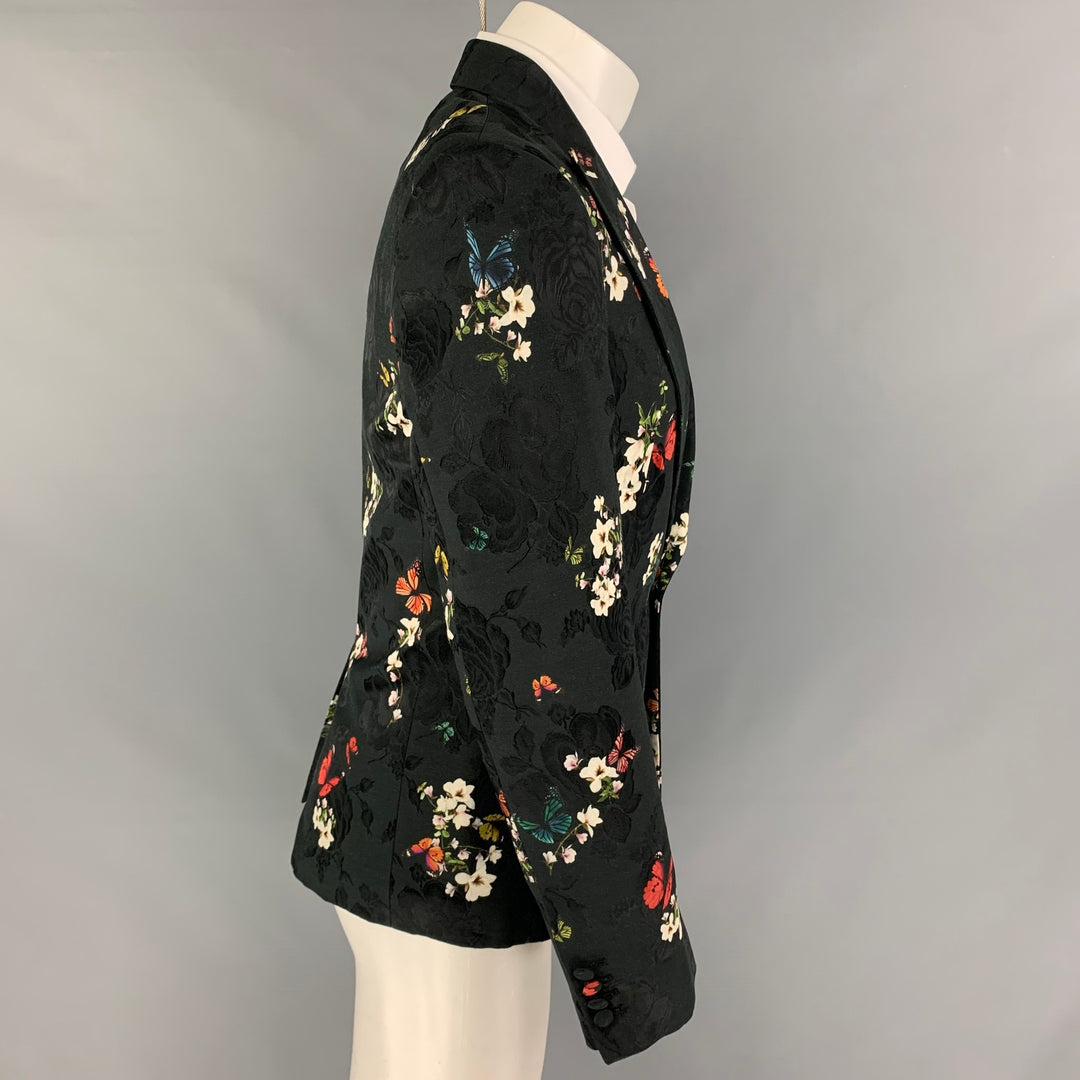 AMIRI Size 38 Black Jacquard Viscose Wool Peak Lapel Sport Coat