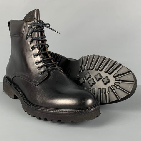 BARNEY'S NEW YORK Size 10 Black Leather Lace Up Combat Boots