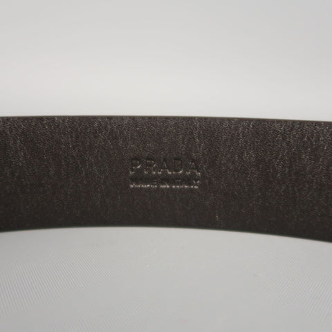 PRADA Tan Leather Silver Rectangle Buckle Belt