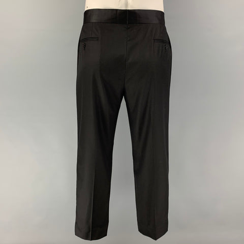 GIORGIO ARMANI Size 42 Black Wool Peak Lapel Tuxedo Suit