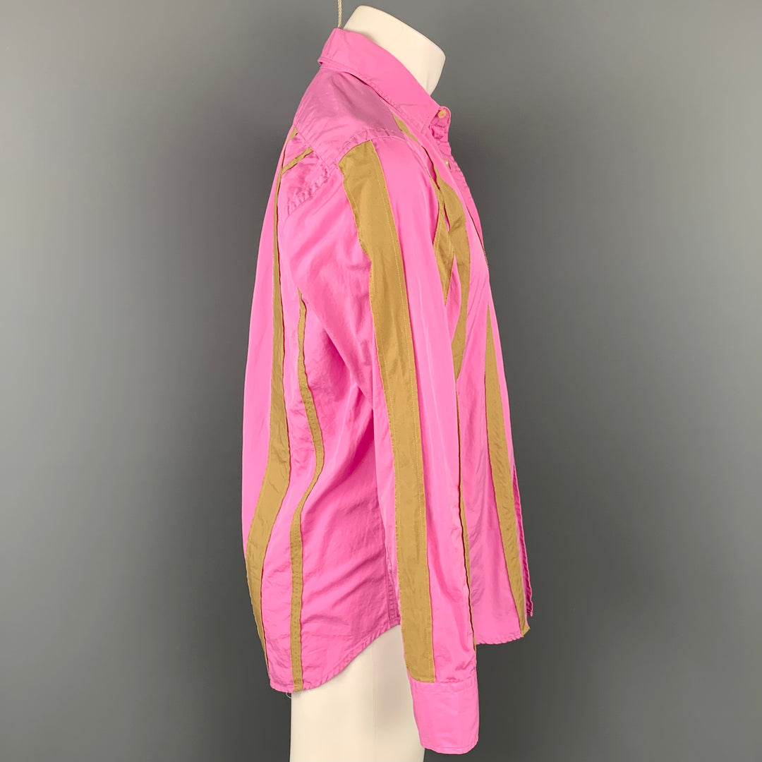 ETRO Size S Pink & Olive Applique Cotton Button Up Long Sleeve Shirt