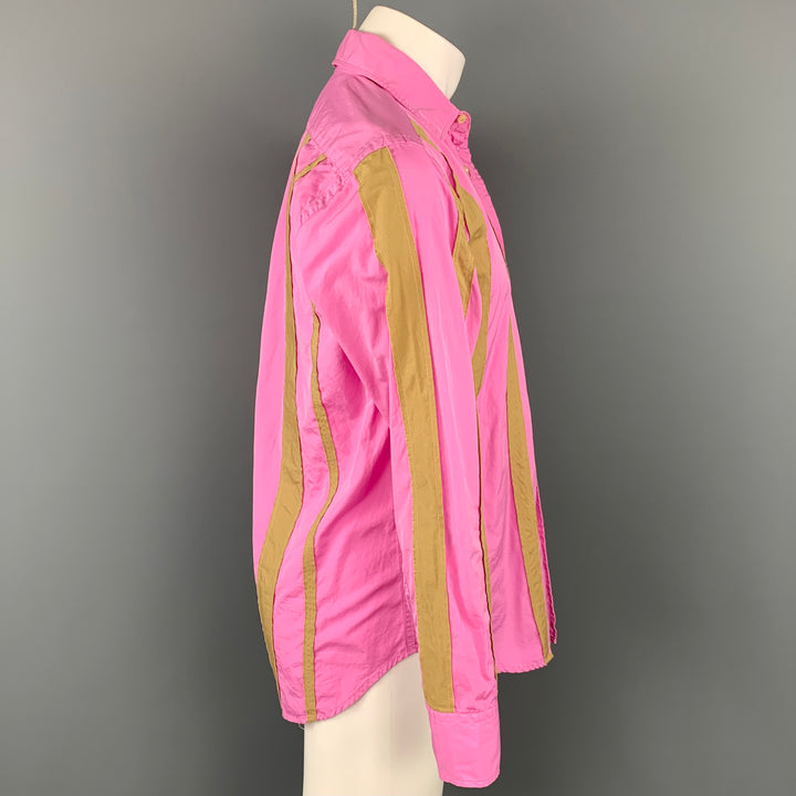 ETRO Size S Pink & Olive Applique Cotton Button Up Long Sleeve Shirt