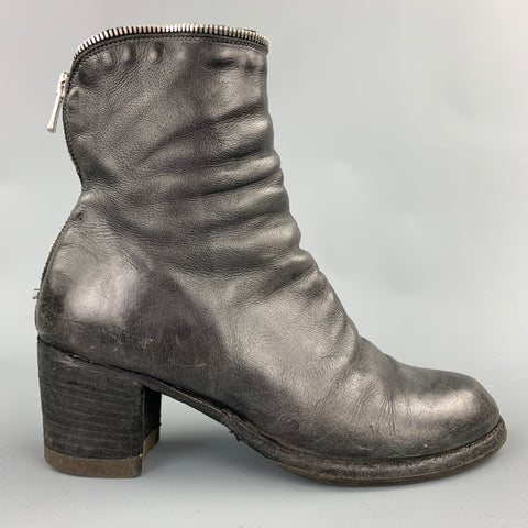 OFFICINE CREATIVE Talla 8.5 Botines con cremallera de cuero desgastado color carbón