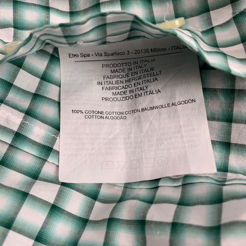 ETRO Size S Green & White Checkered Cotton Spread Collar Long Sleeve Shirt