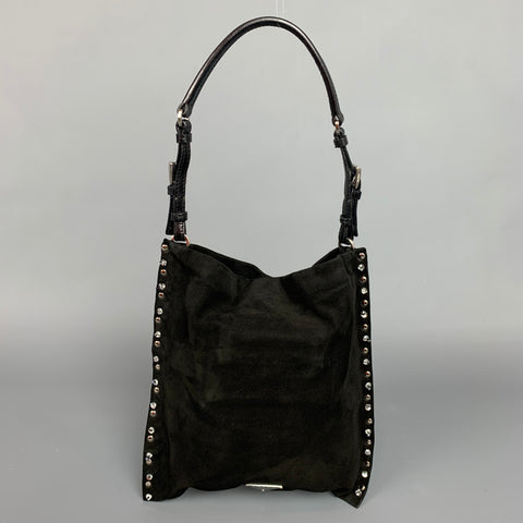 PRADA Black Suede Embellished Rhinestones Evening Handbag