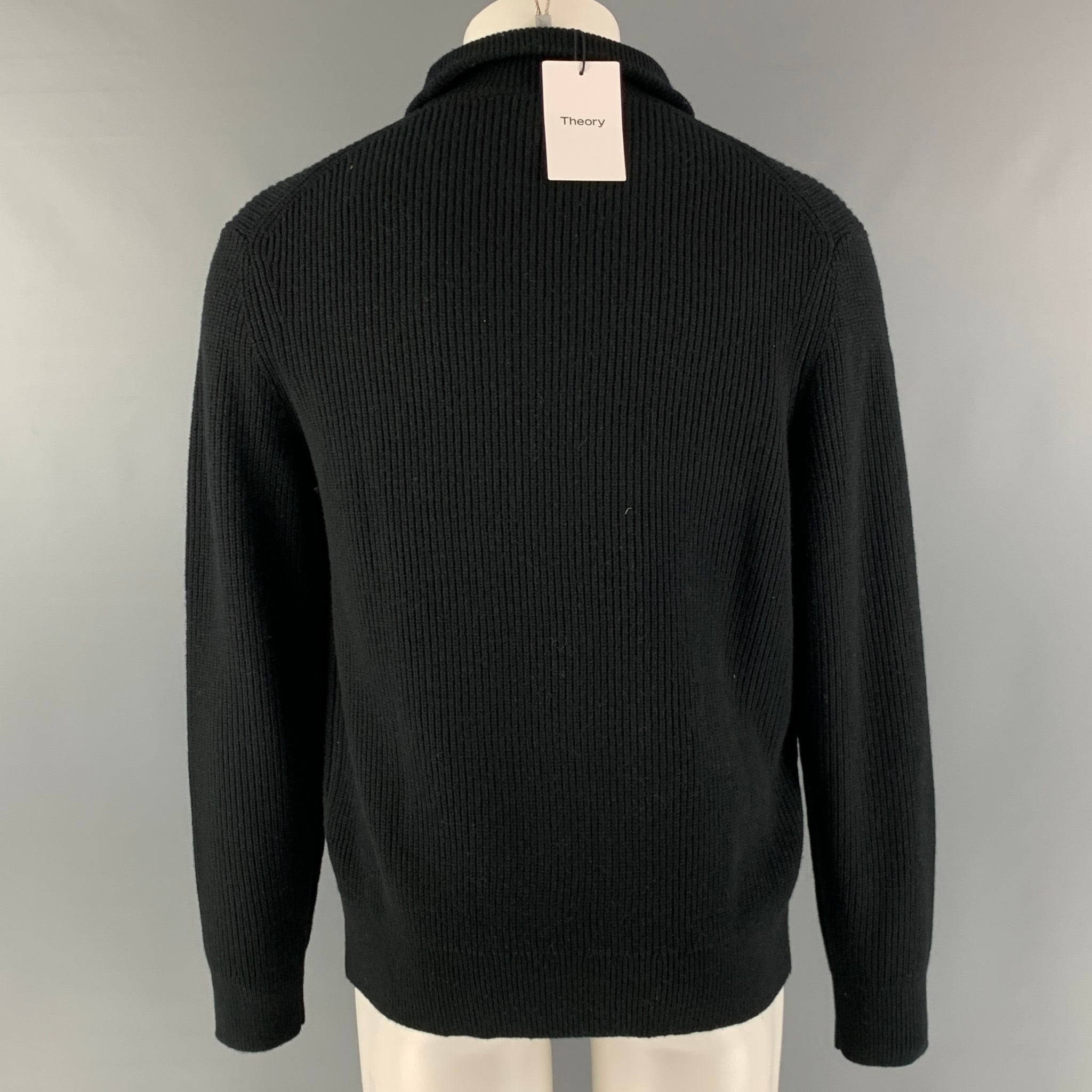 THEORY Size M Black Knit Wool Cashmere 1/4 Zip Sweater