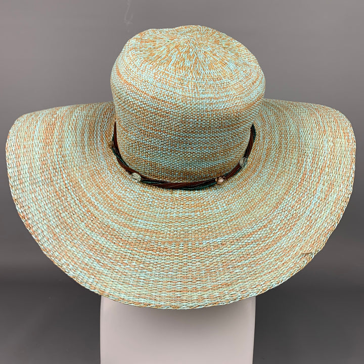 NO BRAND One Size Turquoise & Tan Paper Wide Brim Hat