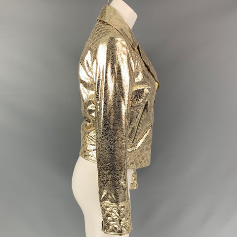 METEO Size XS Gold Leather Metallic Lamb Skin Biker Jacket