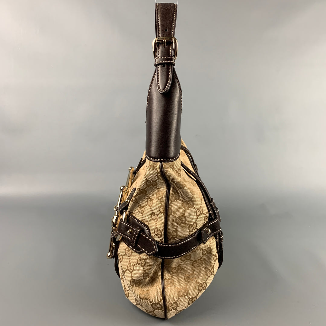 GUCCI Sac à main Hobo 85e anniversaire en toile monogramme beige et marron
