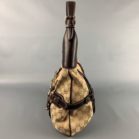 GUCCI Beige & Brown Monogram Canvas Leather Hobo 85th Anniversary Handbag