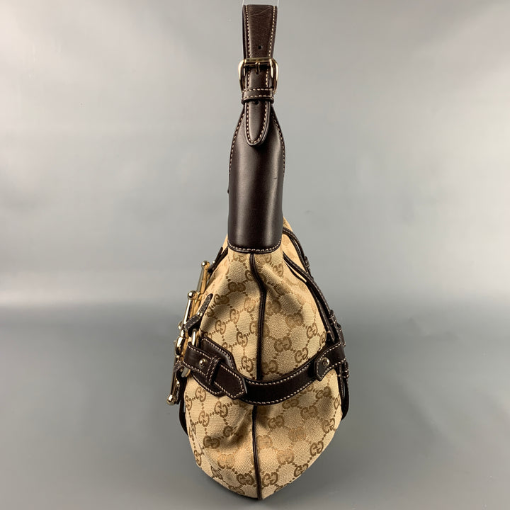 GUCCI Sac à main Hobo 85e anniversaire en toile monogramme beige et marron