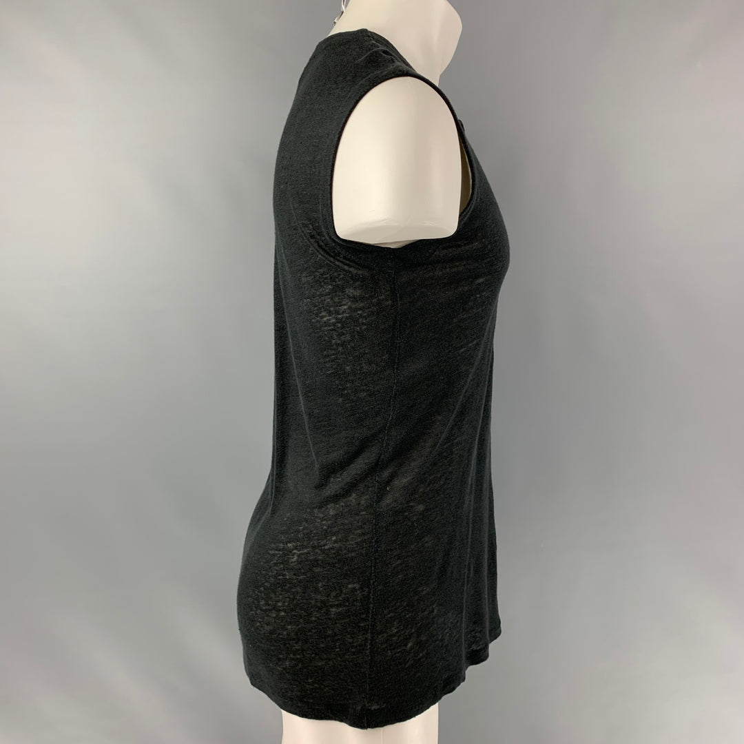 IRO Tissa Size S Black Solid Linen Sleeveless Tank Top