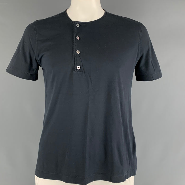 LOUIS VUITTON Talla L Camiseta henley de algodón liso gris