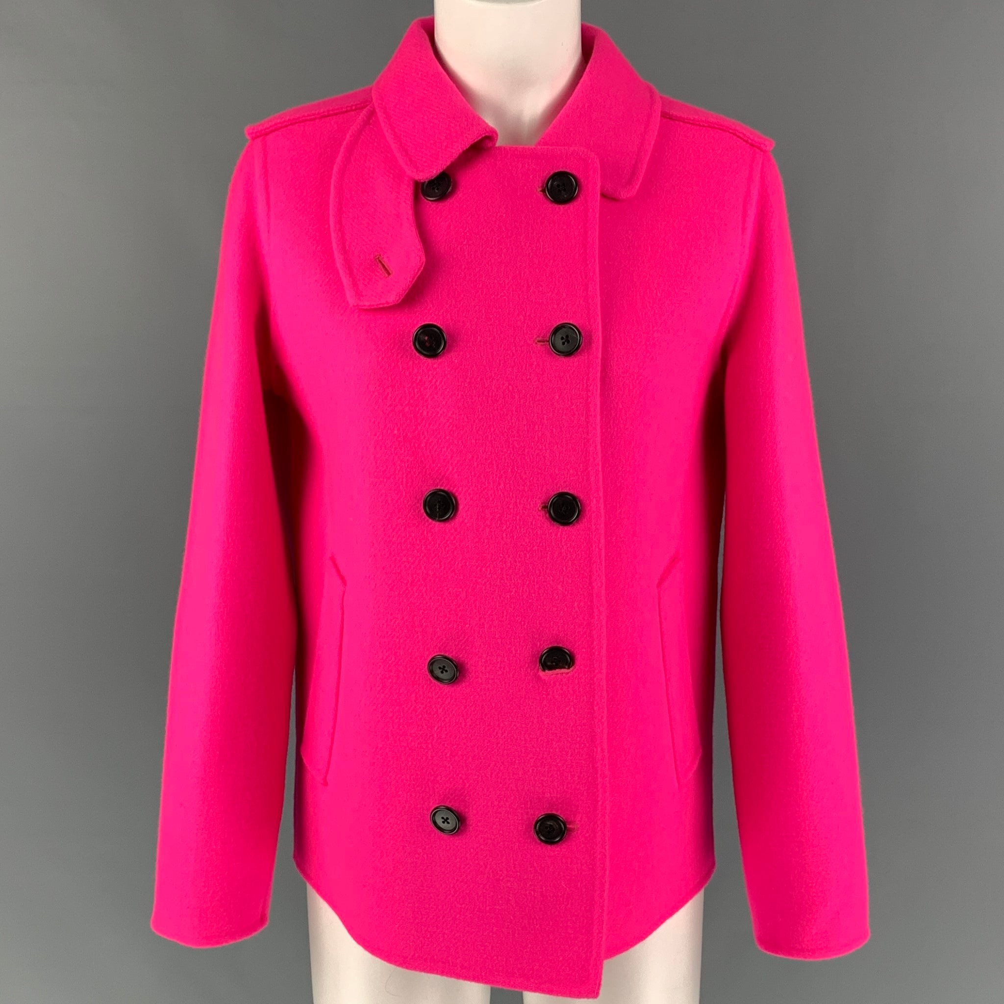 MARC JACOBS Size 4 Pink Wool Double Breasted Peacoat Sui Generis Designer Consignment