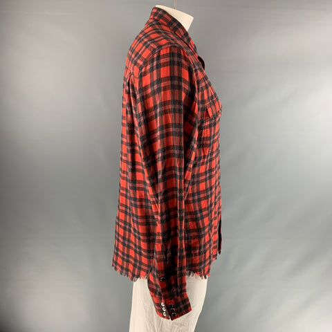 FRAME Size XXL Red Black Plaid Polyester / Cotton Western Long Sleeve Shirt