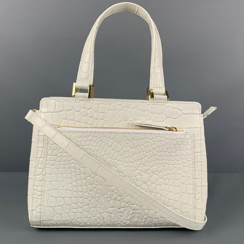 SAKS FIFTH AVENUE Off White Alligator Leather Embossed Handbag