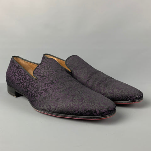 CHRISTIAN LOUBOUTIN Size 13 Black Purple Dandelion Jacquard Fabric Slip On Loafers