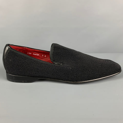 DONALD J PLINER Size 9 Black Beaded Leather Slip On Loafers