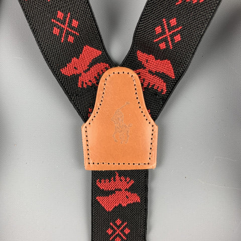 RALPH LAUREN Checkered Red & Black Leather Trim Suspenders