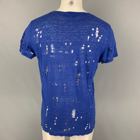 IRO Size S Royal Blue Distressed Linen Crew-Neck Clay T-shirt