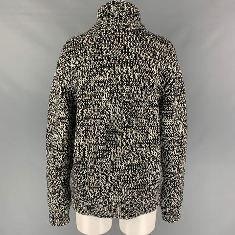 SAINT LAURENT Size S Black White Wool Donegal Turtleneck Sweater