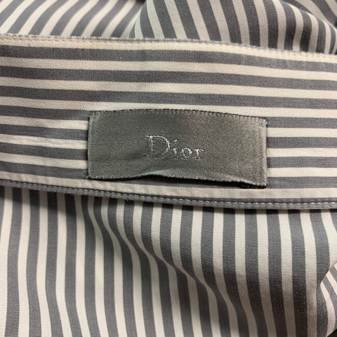 CHRISTIAN DIOR Taille M Chemise à manches longues à rayures blanches grises