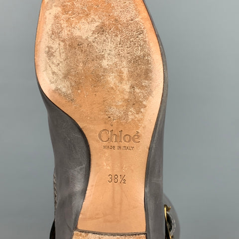 CHLOE Size 8.5 Grey Leather Distressed Ankle Strap Julie Boots