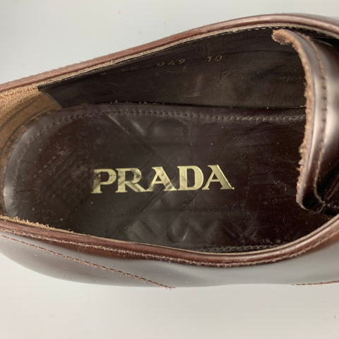 PRADA Size 11 Brown Leather Round Toe Dress Shoes