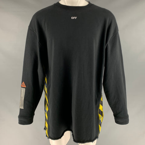 OFF-WHITE Size S Black Yellow Applique Cotton Crew-Neck Sweatshirt