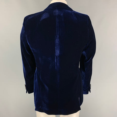 EMPORIO ARMANI Size 36 Blue Velvet Viscose / Silk Peak Lapel Sport Coat