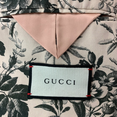 GUCCI Size 38 Cream Black Floral Cotton Single breasted Sport Coat